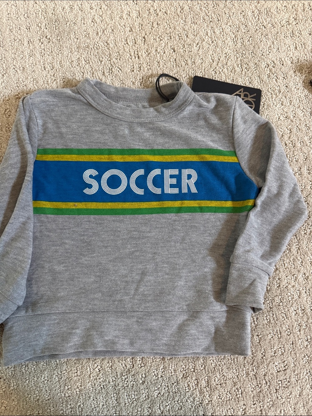 Chaser Kids Grey Sweatshirt with Blue & Green Stripe 'SOCCER'